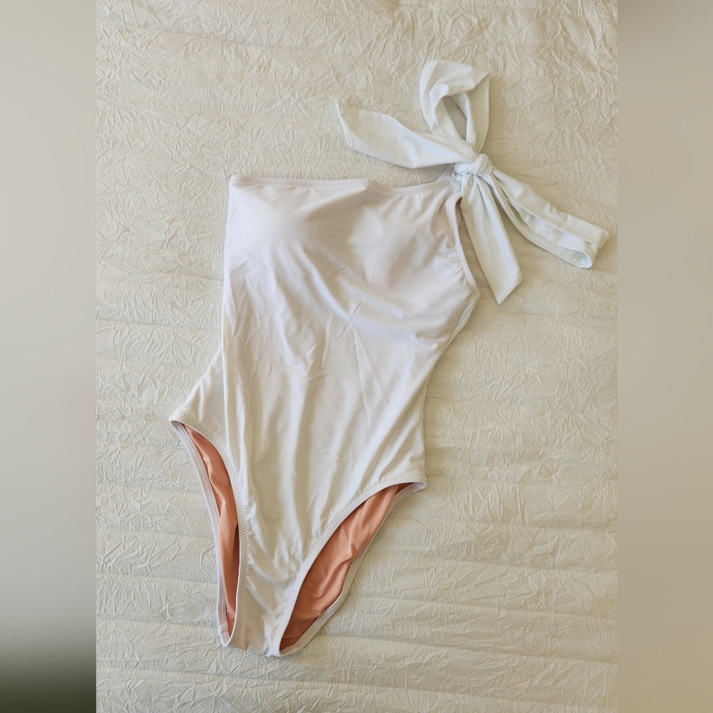 J Crew Bow one-shoulder one-piece in white